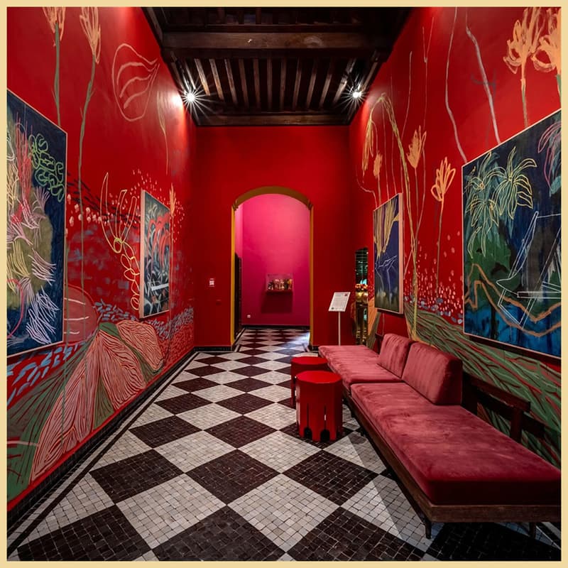Rita Alaoui mural in the corridors of El Fenn hotel in Marrakech.